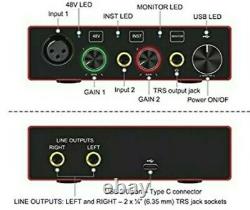 2-in 2-out USB XRL Audio Interface 48v Mic Preamplifier Streaming Recording