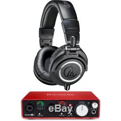 Audio-Technica ATH-M50X Pro Studio Headphones Black + USB Audio Interface Bundle