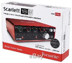 Focusrite SCARLETT 18I8 2nd G USB Audio Recording Interface+Boom+Mic+Headphones