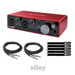 Focusrite Scarlett 2i2 3rd Gen USB 2.0 Audio Recording Interface w Cables Pack