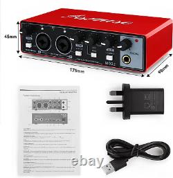 USB Audio Interface 24Bit/196kHz Sound Card XLR/TSR Ports Audio Mixer Tool Red