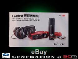 USB Audio Interface 3rd Gen Focusrite Scarlett Solo Studio Mic Headphones Cables